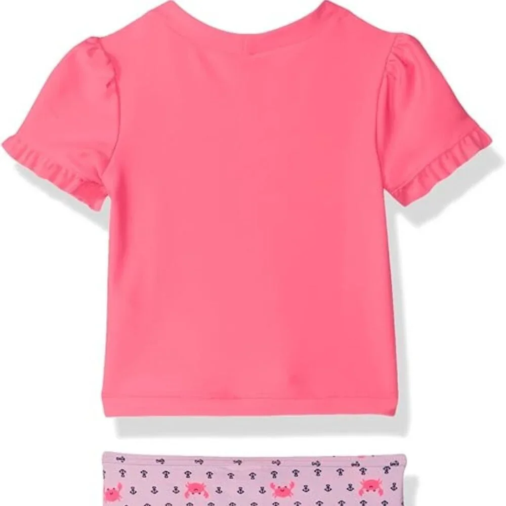 Simple Joys by Carter's Girls' 2-Piece Rashguard Pink Anchor Print Pink Crab​